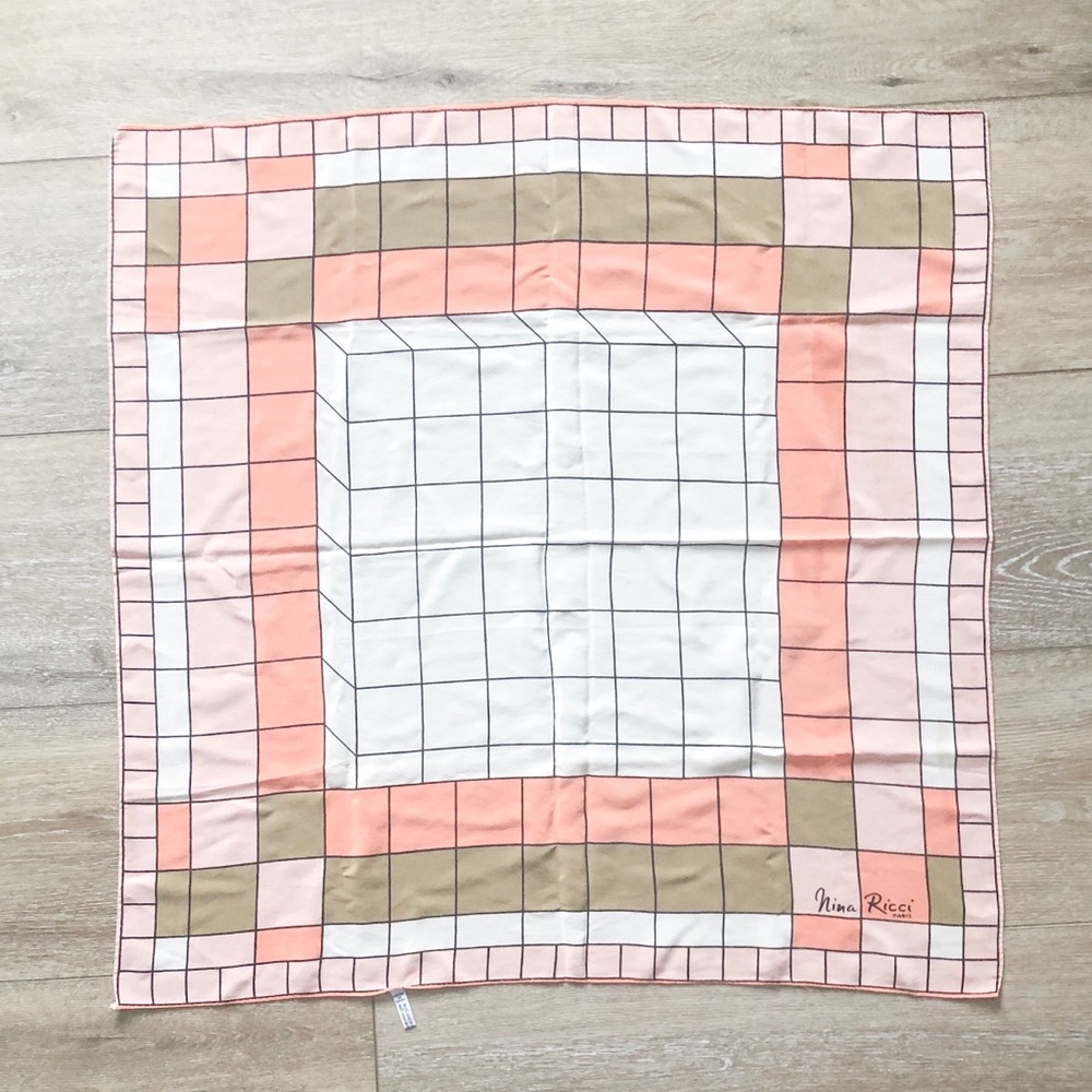 Nina Ricci Silk Green and Peach Scarf Neckerchief